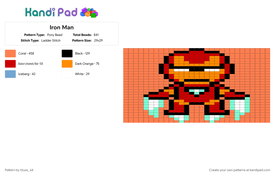 Iron Man - Pony Bead Pattern by tituss_64 on Kandi Pad - 