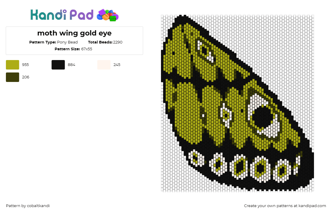 moth wing gold eye - Pony Bead Pattern by cobaltkandi on Kandi Pad - wing,moth,insect,bug,eye,green,black