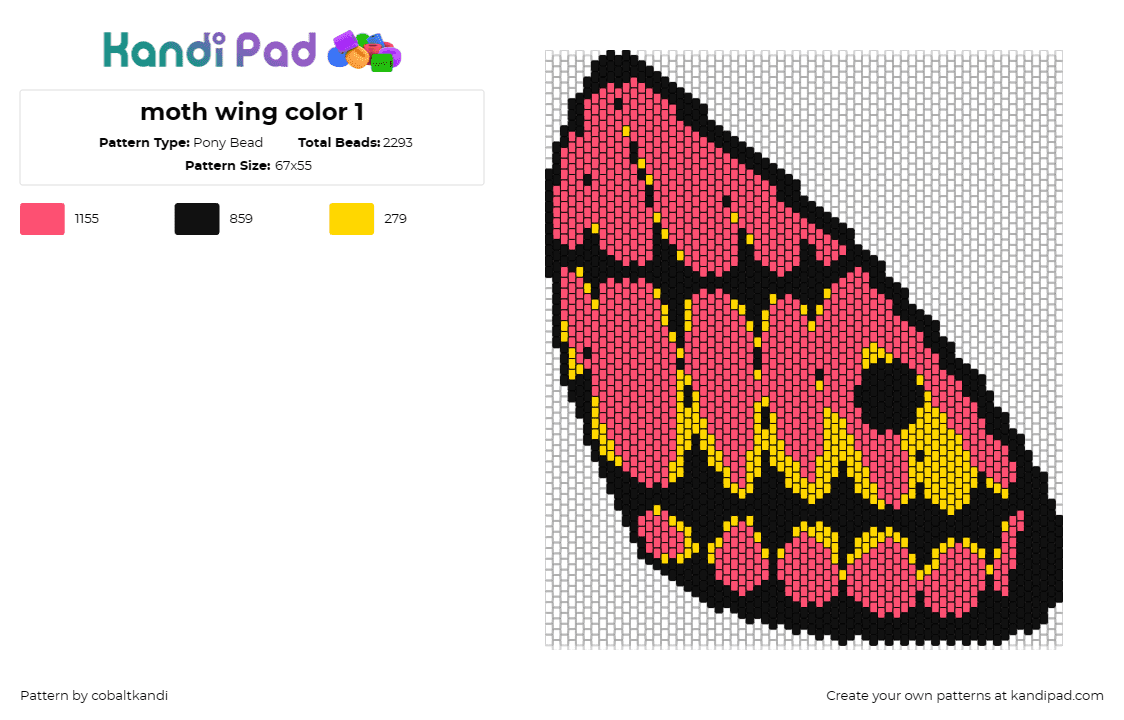 moth wing color 1 - Pony Bead Pattern by cobaltkandi on Kandi Pad - wing,moth,insect,bug,red