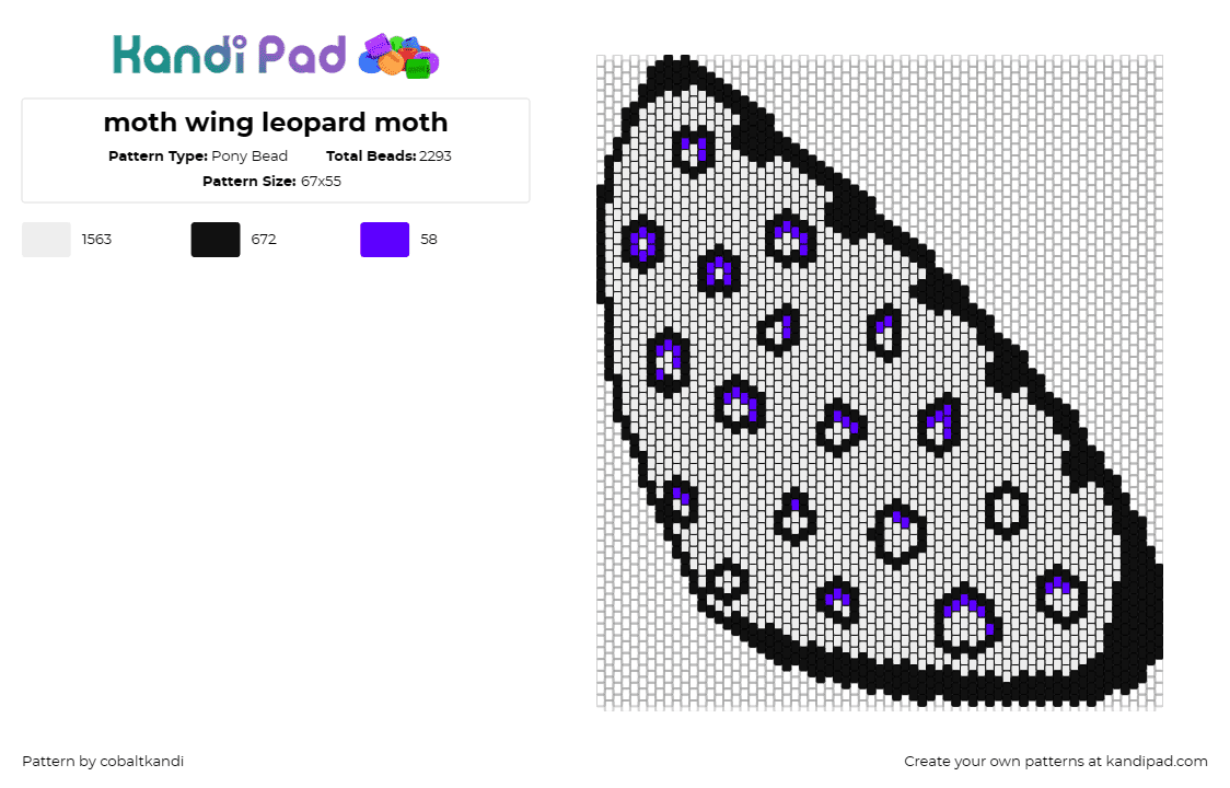 moth wing leopard moth - Pony Bead Pattern by cobaltkandi on Kandi Pad - wing,moth,insect,bug,gray