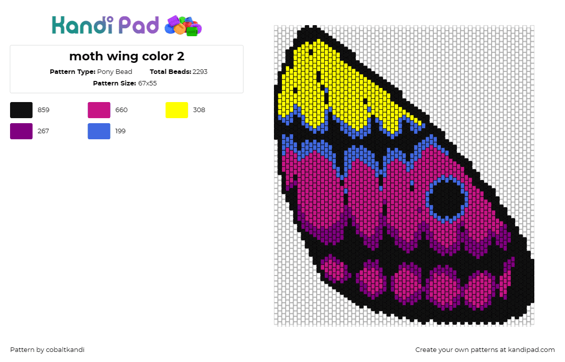 moth wing color 2 - Pony Bead Pattern by cobaltkandi on Kandi Pad - wing,moth,insect,bug,colorful,purple