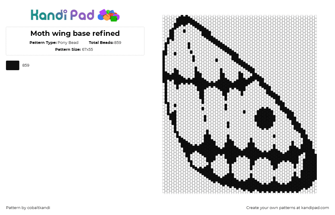 Moth wing base refined - Pony Bead Pattern by cobaltkandi on Kandi Pad - wing,moth,outline,black