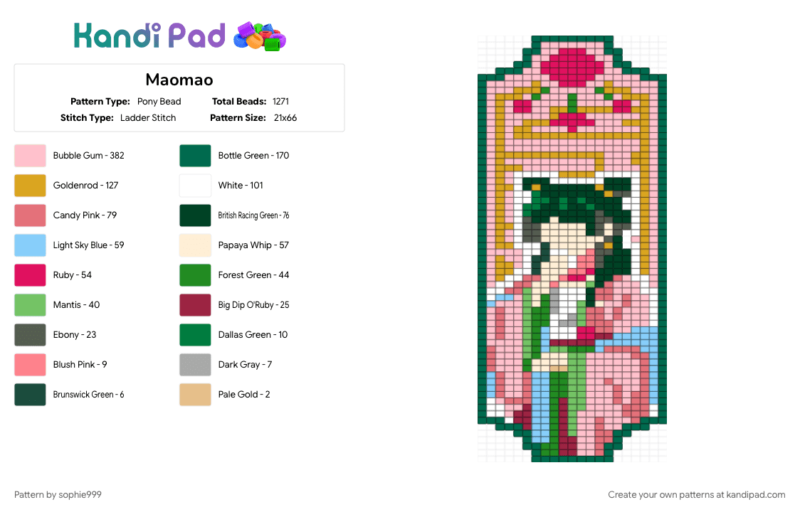 Maomao - Pony Bead Pattern by sophie999 on Kandi Pad - orange, pink, teal