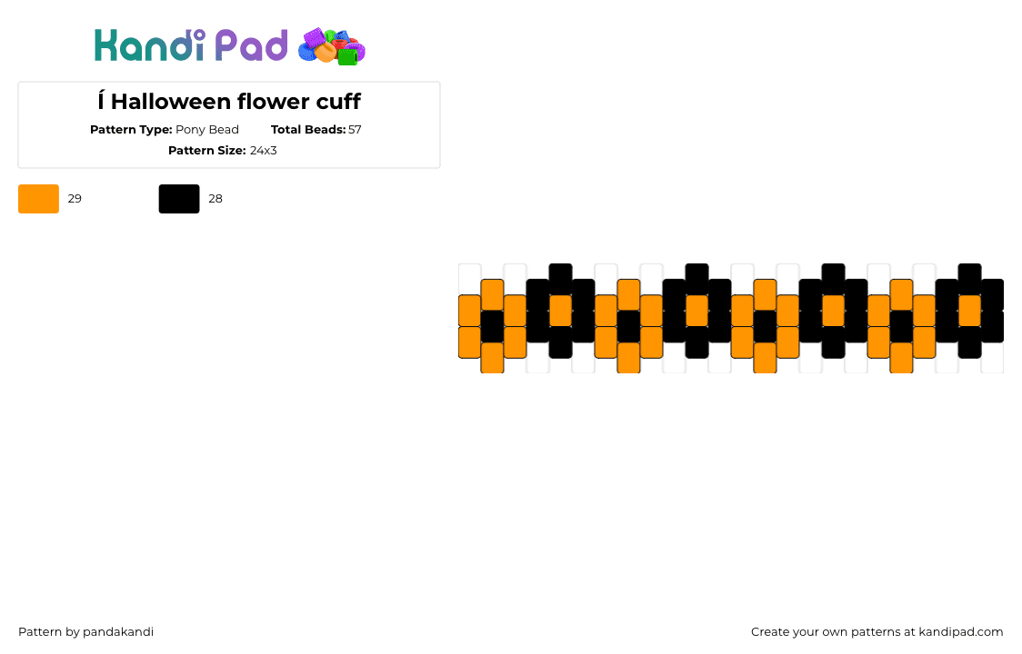 Í Halloween flower cuff - Pony Bead Pattern by pandakandi on Kandi Pad - flowers,halloween,festive,bracelet,cuff,orange,black