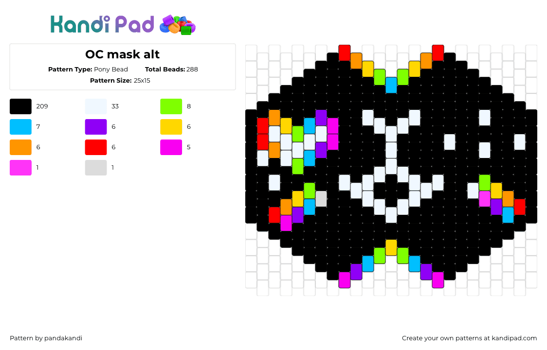 OC mask alt - Pony Bead Pattern by pandakandi on Kandi Pad - furry,cat,mask,rainbow,black