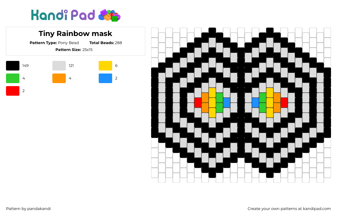 Tiny Rainbow mask - Pony Bead Pattern by pandakandi on Kandi Pad - geometric,trippy,mask,colorful,gray,black