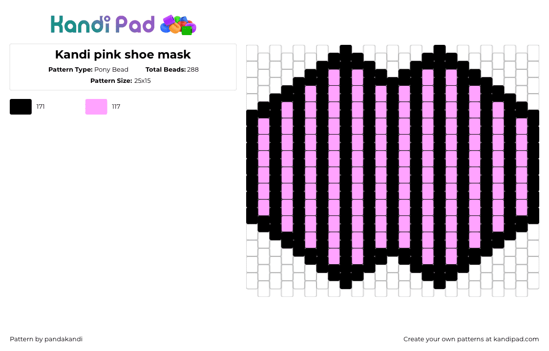 Kandi pink shoe mask - Pony Bead Pattern by pandakandi on Kandi Pad - vertical,stripes,mask,pink,black