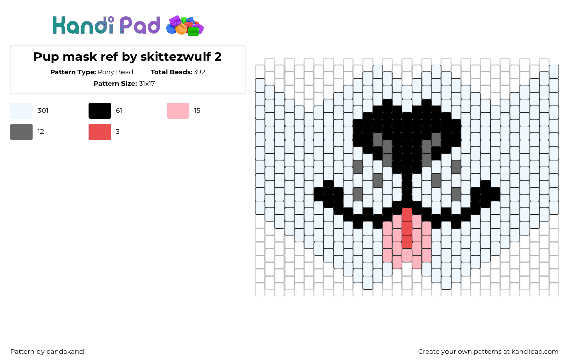 Pup mask ref by skittezwulf 2 - Pony Bead Pattern by pandakandi on Kandi Pad - pup,furry,mask,tongue,animal,community,white,black