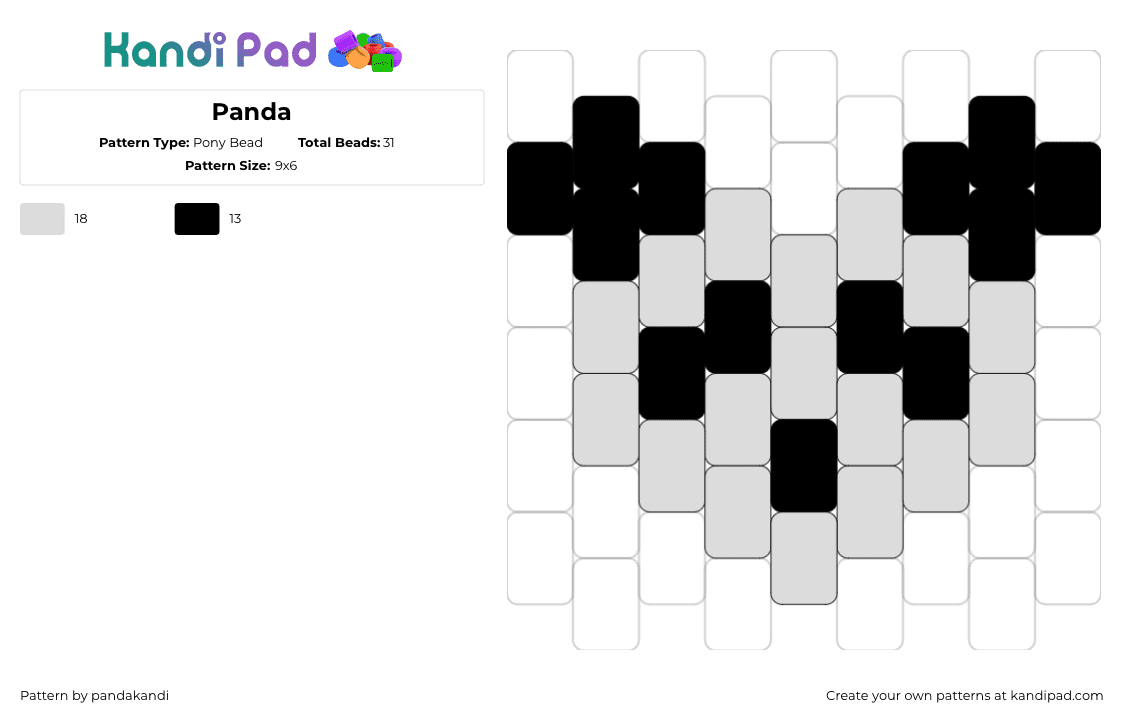 Panda - Pony Bead Pattern by pandakandi on Kandi Pad - panda,bear,animal,cute,simple,gray,black