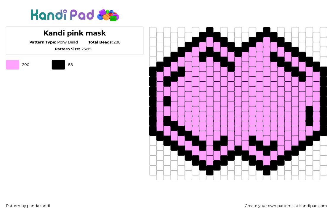 Kandi pink mask - Pony Bead Pattern by pandakandi on Kandi Pad - simple,mask,pink