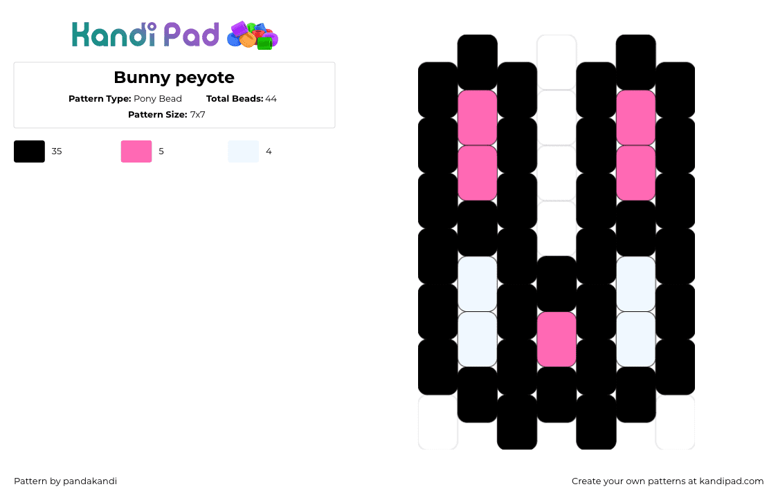 Bunny peyote - Pony Bead Pattern by pandakandi on Kandi Pad - bunny,rabbit,simple,cute,animal,black,white,pink