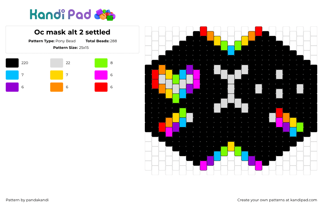 Oc mask alt 3 - Pony Bead Pattern by pandakandi on Kandi Pad - furry,cat,mask,rainbow,black