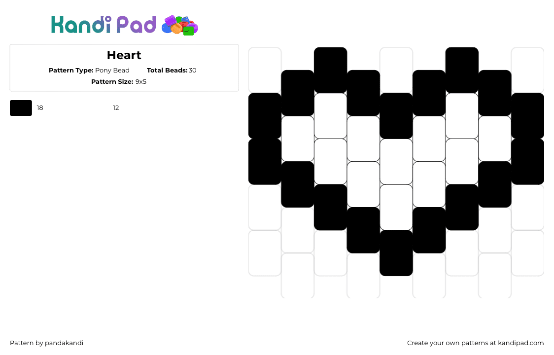 Heart - Pony Bead Pattern by pandakandi on Kandi Pad - heart,outline,simple,black,white