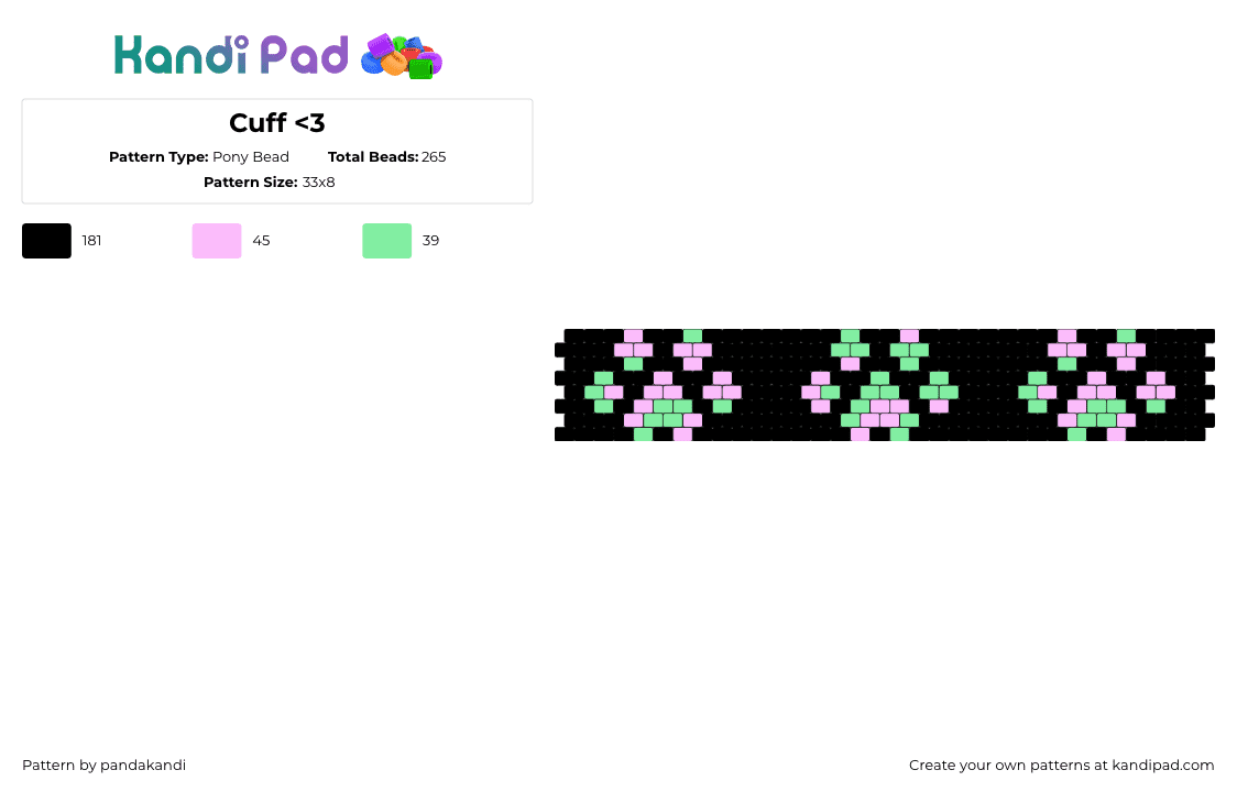 Cuff <3 - Pony Bead Pattern by pandakandi on Kandi Pad - paw print,cat,dog,animal,cuff,black,pink,green