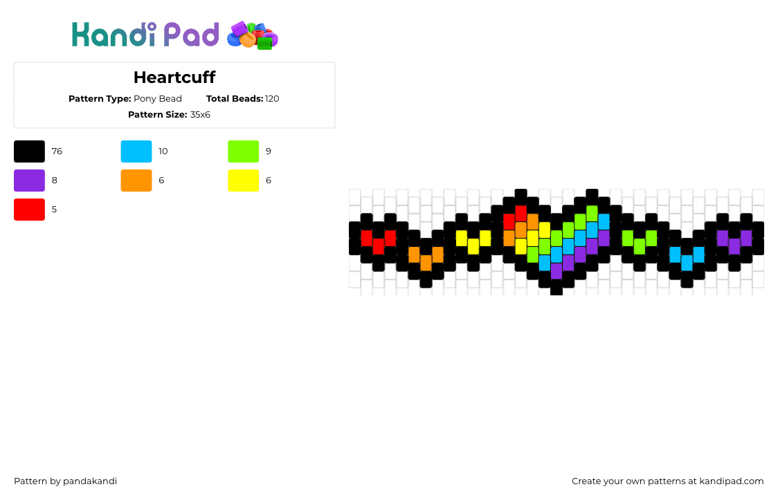 Heart choker - Pony Bead Pattern by pandakandi on Kandi Pad - hearts,rainbow,love,valentine,bracelet,cuff,black