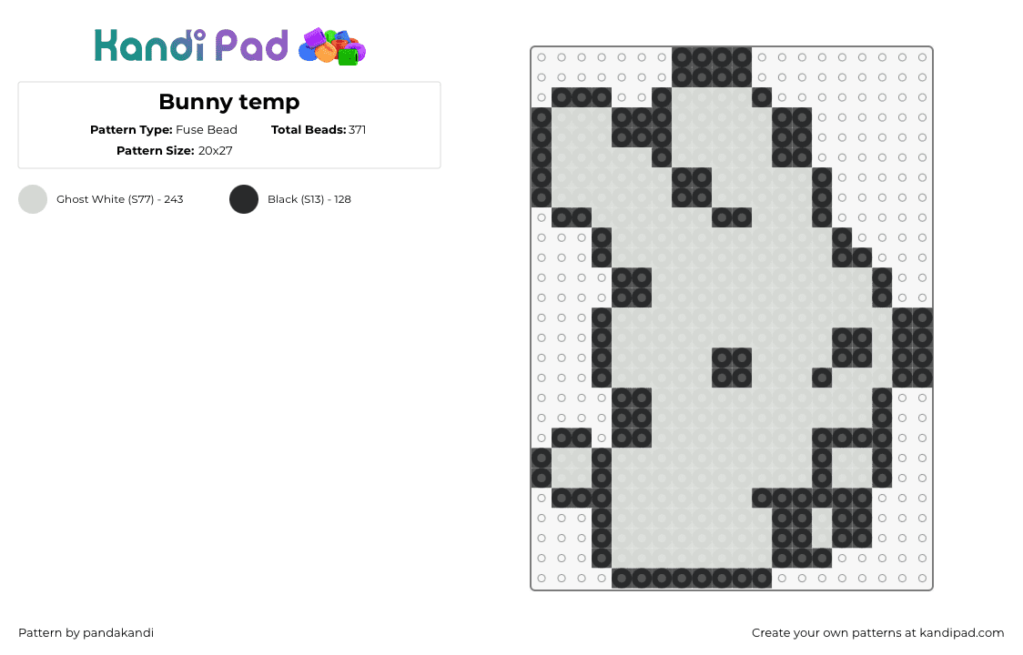 Bunny temp - Fuse Bead Pattern by pandakandi on Kandi Pad - bunny,rabbit,animal,cute,simple,gray,black