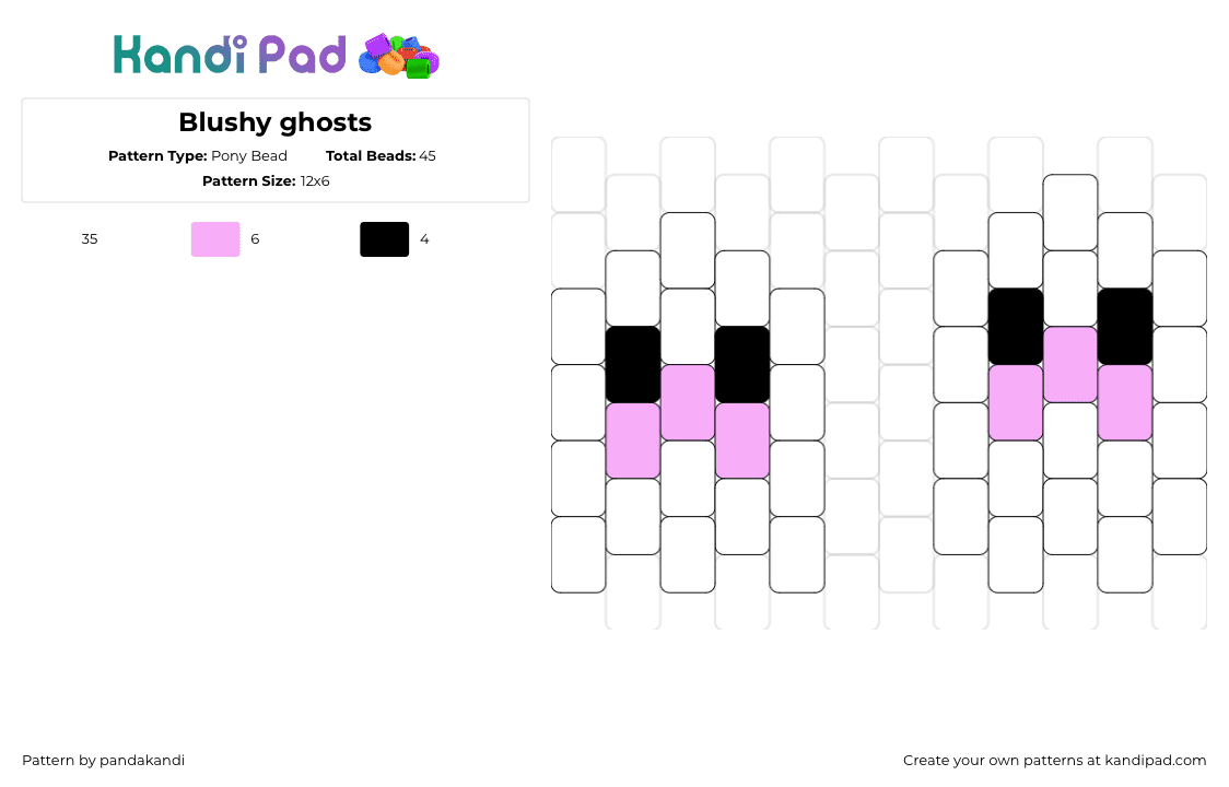 Blushy ghosts - Pony Bead Pattern by pandakandi on Kandi Pad - ghosts,face,cute,spooky,halloween,white,pink