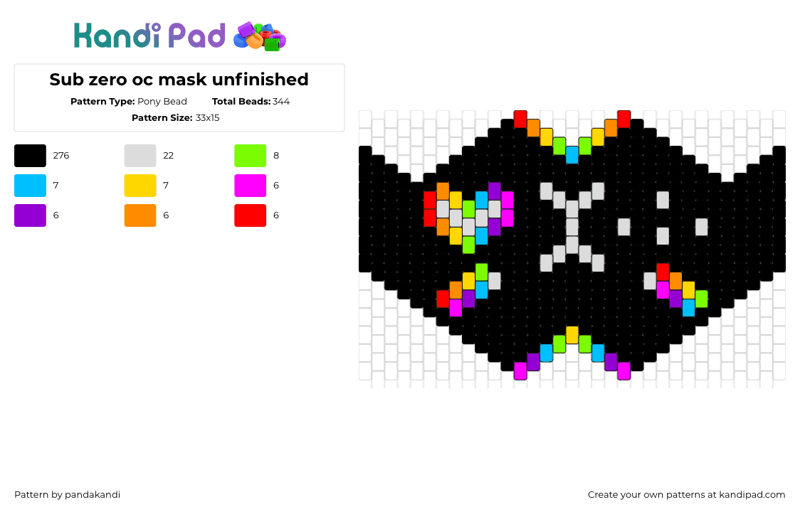 Sub zero oc mask unfinished - Pony Bead Pattern by pandakandi on Kandi Pad - furry,cat,mask,rainbow,black