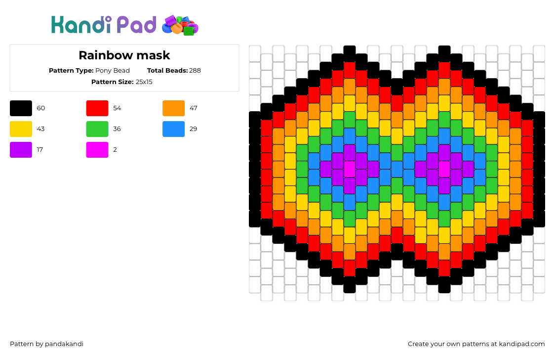 Rainbow mask - Pony Bead Pattern by pandakandi on Kandi Pad - geometric,rainbow,heat map,mask,colorful,trippy,purple,orange