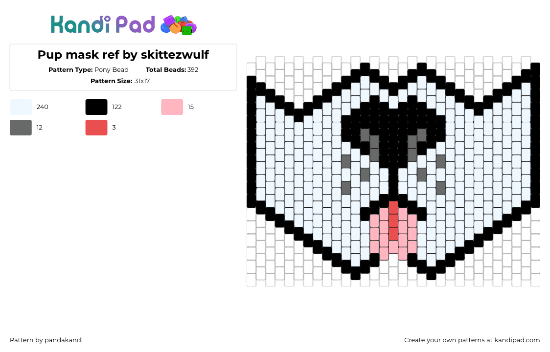 Pup mask ref by skittezwulf - Pony Bead Pattern by pandakandi on Kandi Pad - pup,furry,mask,tongue,animal,community,white,black