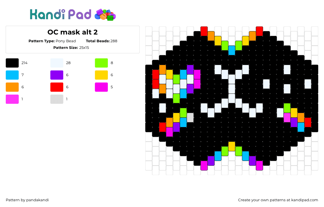 OC mask alt 2 - Pony Bead Pattern by pandakandi on Kandi Pad - furry,cat,mask,rainbow,black