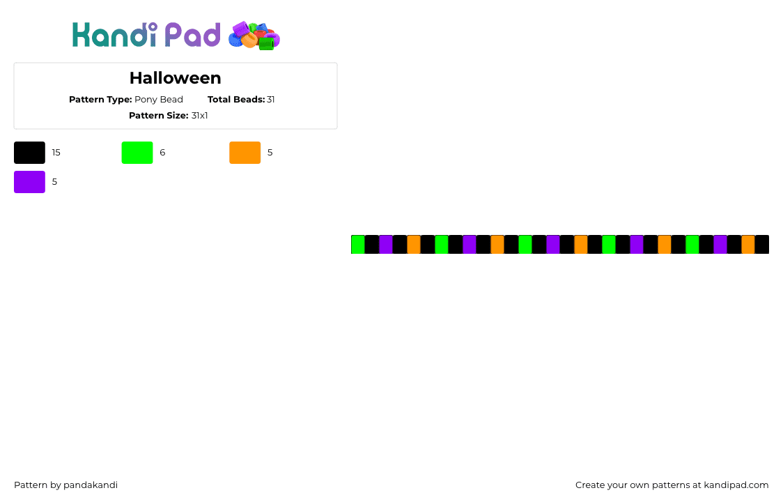 Halloween - Pony Bead Pattern by pandakandi on Kandi Pad - halloween,lights,spooky,festive,single,bracelet,dark,black,orange,purple,green