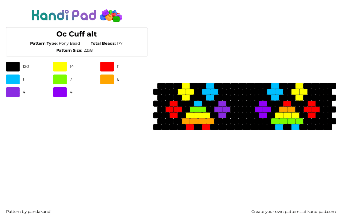 Oc Cuff alt - Pony Bead Pattern by pandakandi on Kandi Pad - paw print,dog,cat,animal,cuff,rainbow,colorful,black