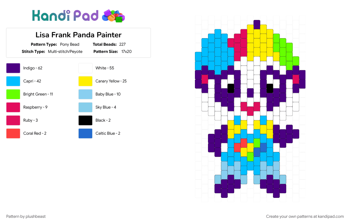 Lisa Frank Panda Painter - Pony Bead Pattern by plushbeast on Kandi Pad - light blue, purple, yellow