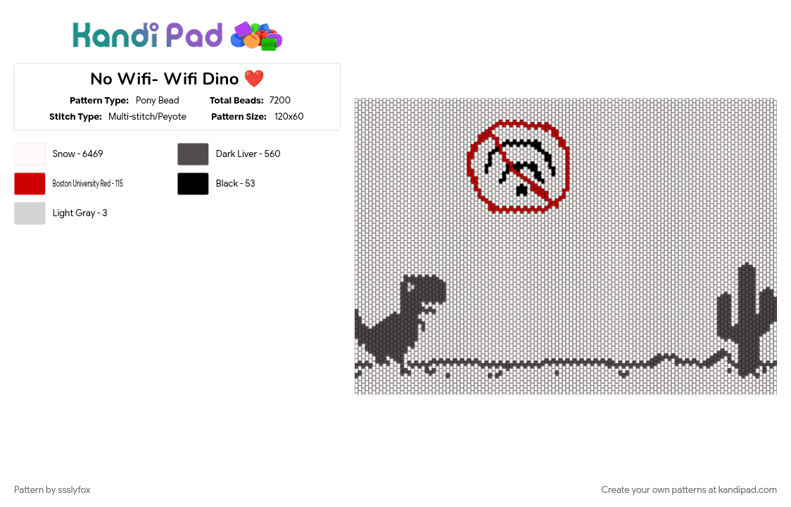 No Wifi- Wifi Dino ❤ - Pony Bead Pattern by ssslyfox on Kandi Pad - cute, dinosaur, video game
