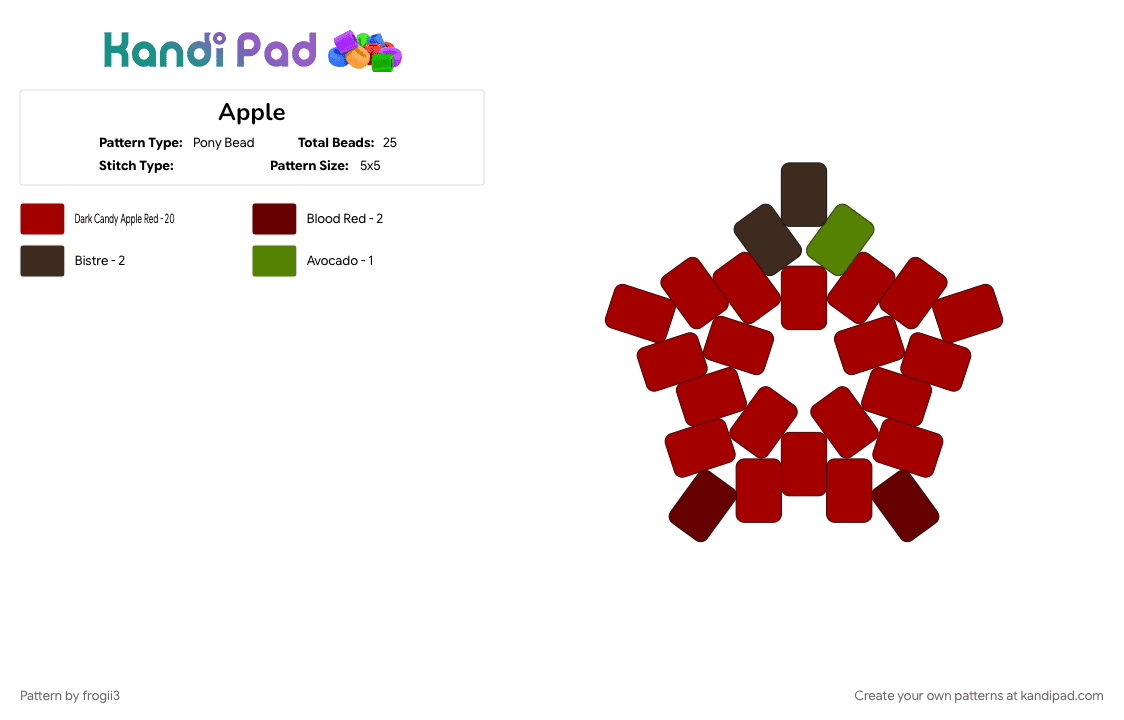 Apple - Pony Bead Pattern by frogii3 on Kandi Pad - apple, cotdfarmersmarket, fruit, red