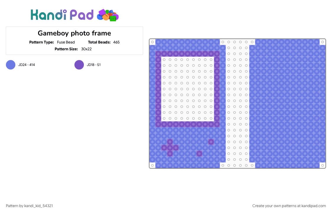 Gameboy photo frame - Fuse Bead Pattern by kandi_kid_54321 on Kandi Pad - blue, cotddiyaesthetics