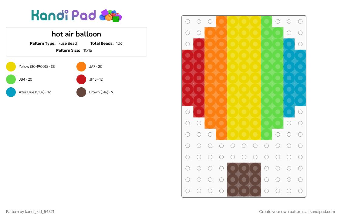 hot air balloon - Fuse Bead Pattern by kandi_kid_54321 on Kandi Pad - cotdhotairballoons, green, orange, yellow