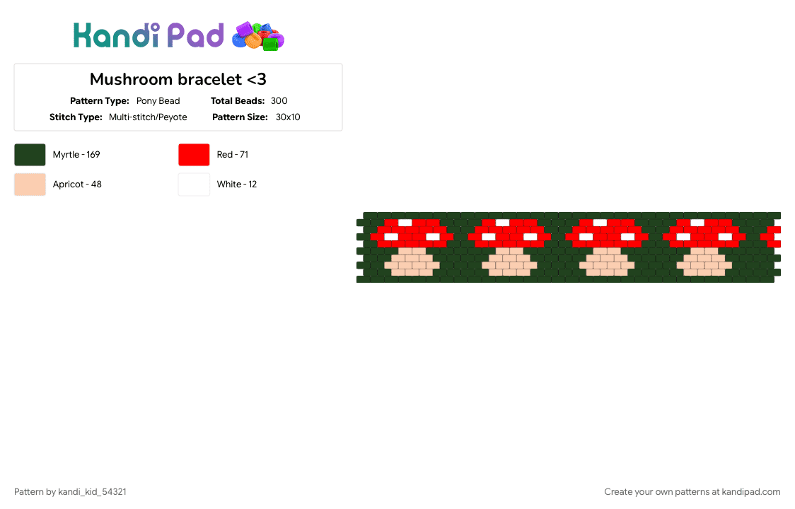 Mushroom bracelet - Pony Bead Pattern by kandi_kid_54321 on Kandi Pad - beige, black, cotdmushrooms, red