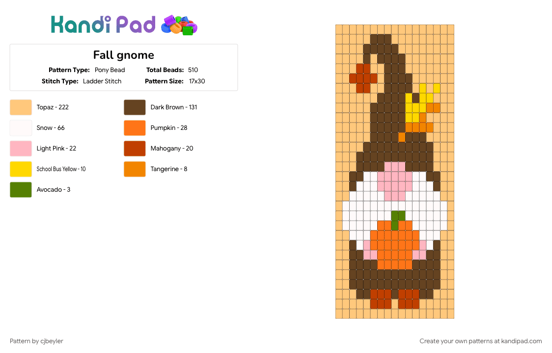 Fall gnome - Pony Bead Pattern by cjbeyler on Kandi Pad - brown, orange