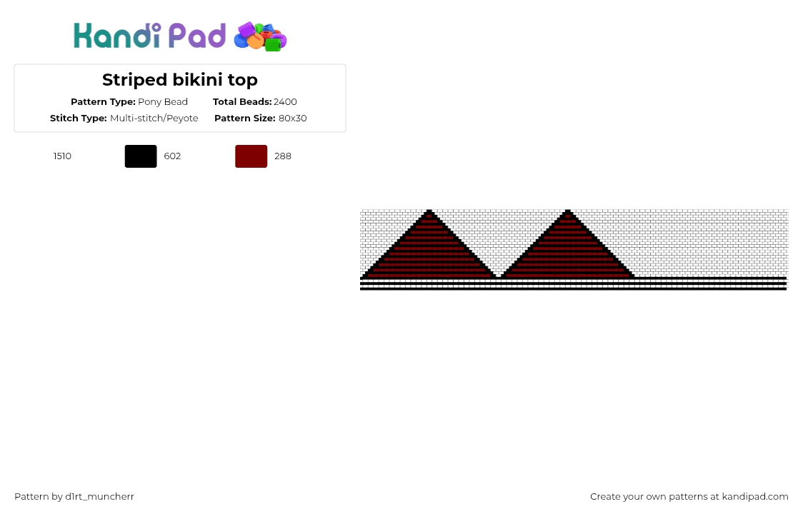 Striped bikini top - Pony Bead Pattern by d1rt_muncherr on Kandi Pad - white
