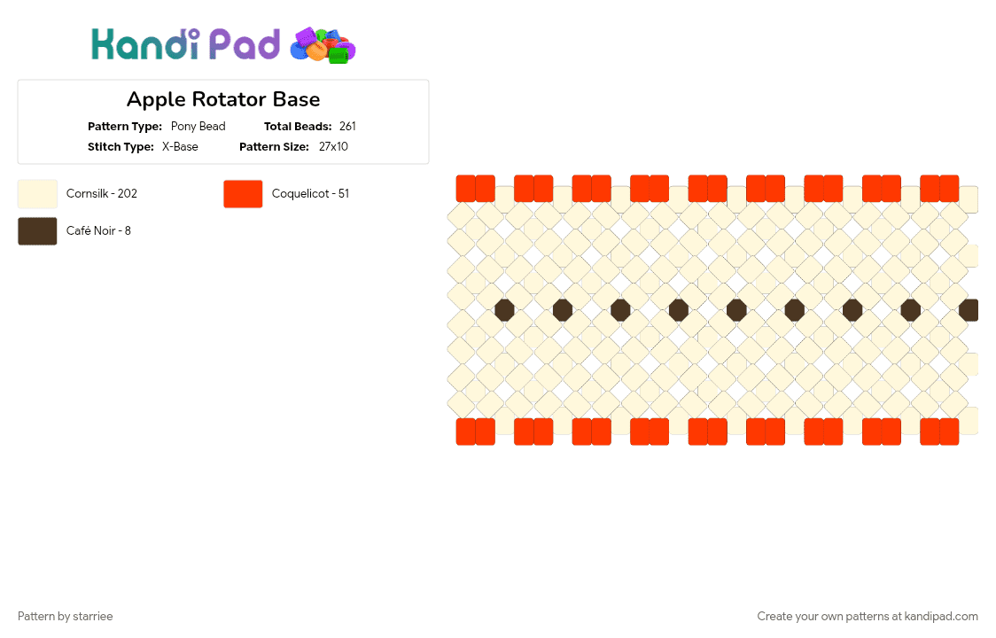 Apple Rotator Base - Pony Bead Pattern by starriee on Kandi Pad - apple, cotdfarmersmarket, fruit, red, rotator, rotator cuff, white, xbase