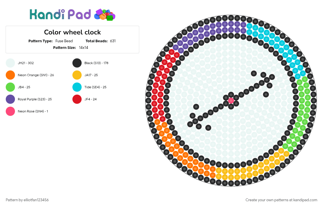 Color wheel clock - Fuse Bead Pattern by elliotfan123456 on Kandi Pad - clock, colorful, green, orange, purple, rainbow, white