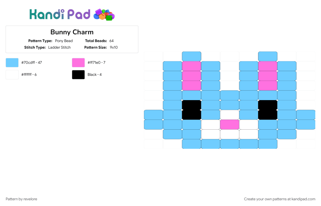 Bunny Charm - Pony Bead Pattern by revelore on Kandi Pad - animal, animals, charm, cute, head, light blue