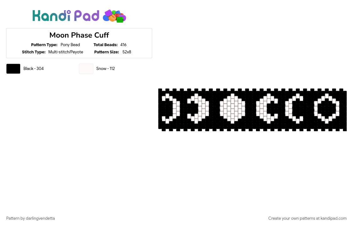 Moon Phase Cuff - Pony Bead Pattern by darlingvendetta on Kandi Pad - black, white