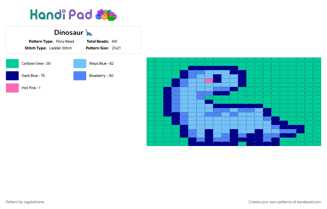 Dinosaur 🦕 Pony Bead Pattern - Kandi Pad | Kandi Patterns, Fuse Bead ...