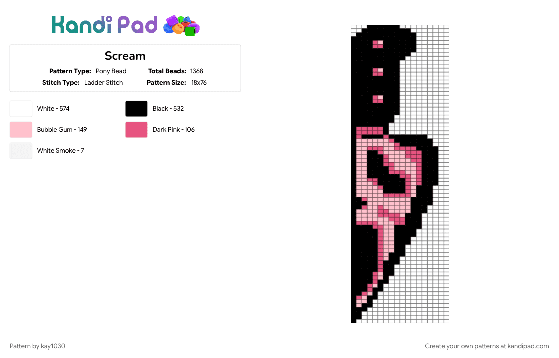 Scream - Pony Bead Pattern by kay1030 on Kandi Pad - pink, white