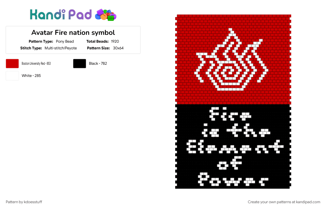 Avatar Fire Nation Symbol - Pony Bead Pattern by kdoesstuff on Kandi Pad - avatar the last airbender, fire, fire nation, quote, symbol