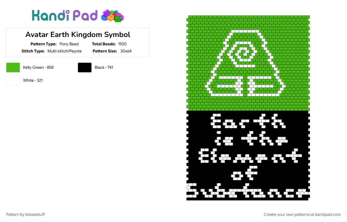 Avatar Earth Kingdom Symbol - Pony Bead Pattern by kdoesstuff on Kandi Pad - avatar the last airbender, earth, earth kingdom, green, quote, symbol, white