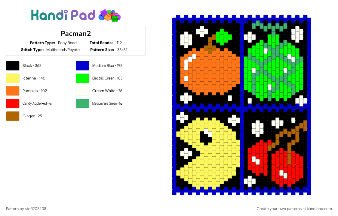 Pacman2 - Pony Bead Pattern by stefi208208 on Kandi Pad - green, purple, yellow