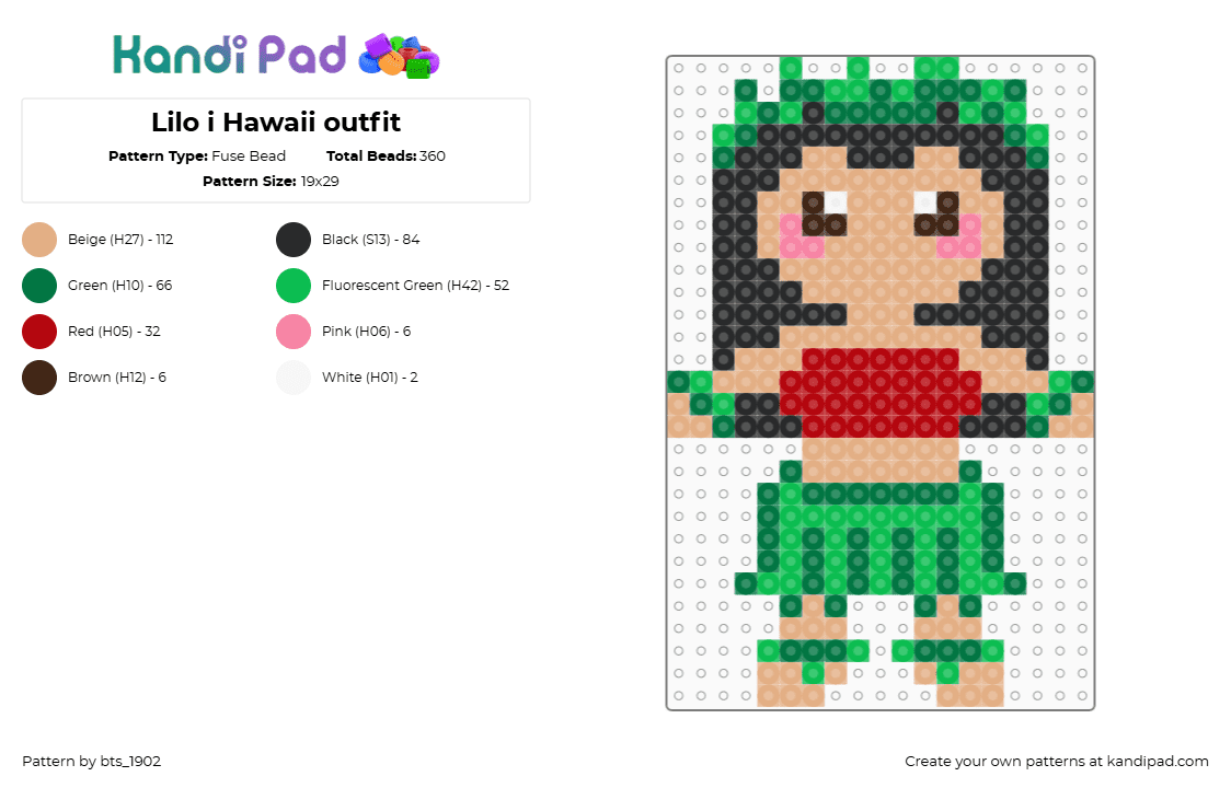 Lilo i Hawaii outfit - Fuse Bead Pattern by bts_1902 on Kandi Pad - beige,green