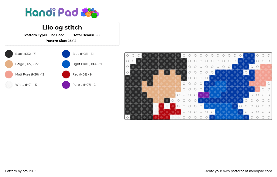 Lilo og stitch - Fuse Bead Pattern by bts_1902 on Kandi Pad - beige,blue