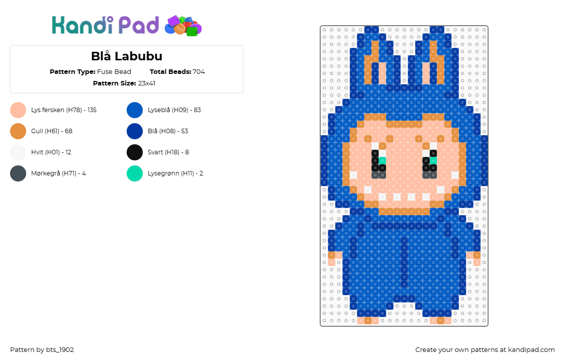 Blå Labubu - Fuse Bead Pattern by bts_1902 on Kandi Pad - beige,blue
