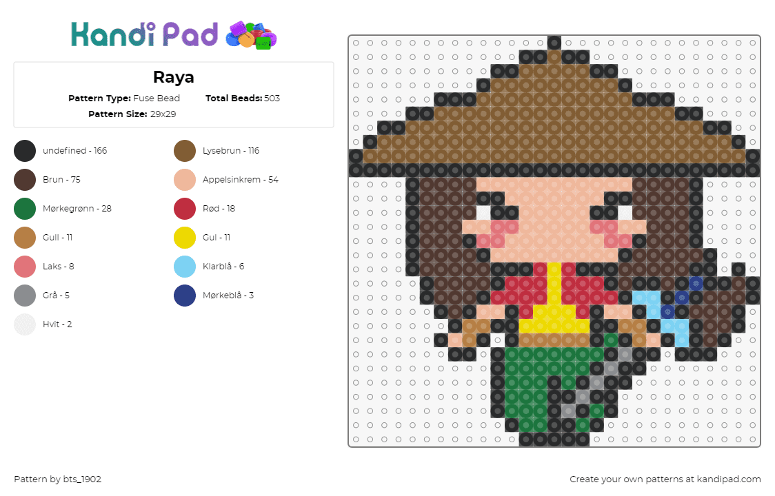 Raya - Fuse Bead Pattern by bts_1902 on Kandi Pad - raya,raya and the last dragon,disney,character,movie,chibi,tan,brown,pink