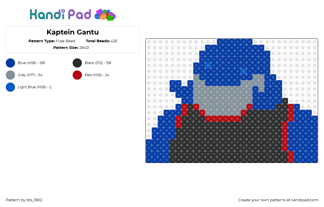 Kaptein Gantu - Fuse Bead Pattern by bts_1902 on Kandi Pad - blue