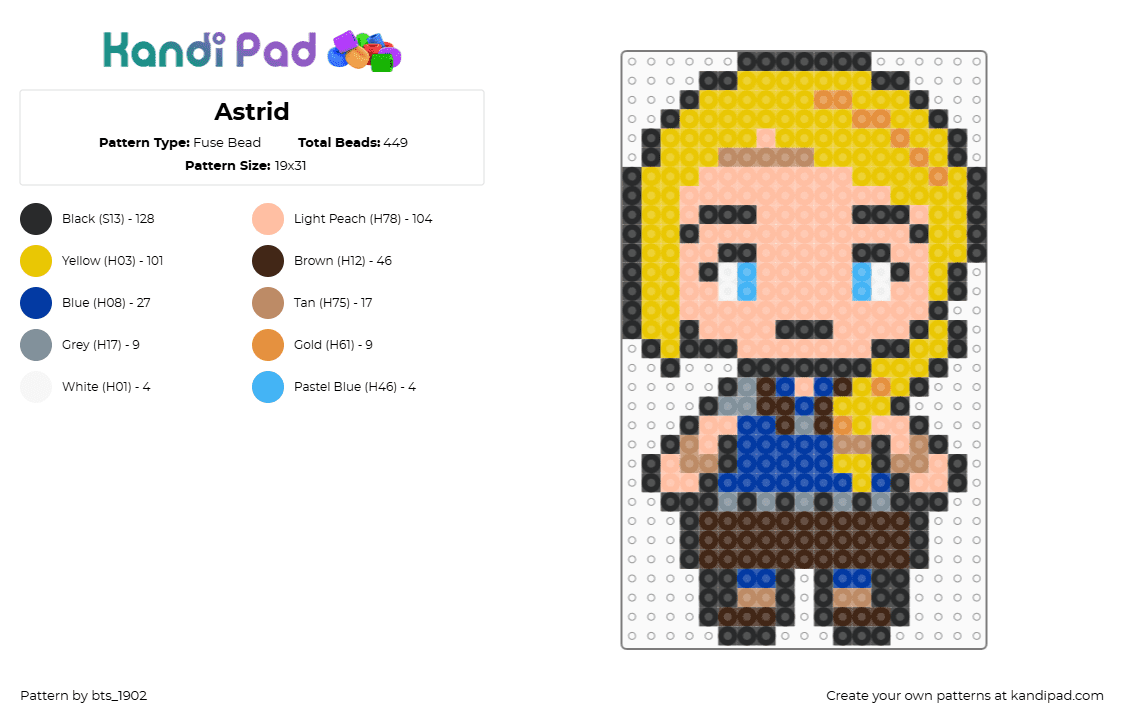 Astrid - Fuse Bead Pattern by bts_1902 on Kandi Pad - brown,beige,yellow